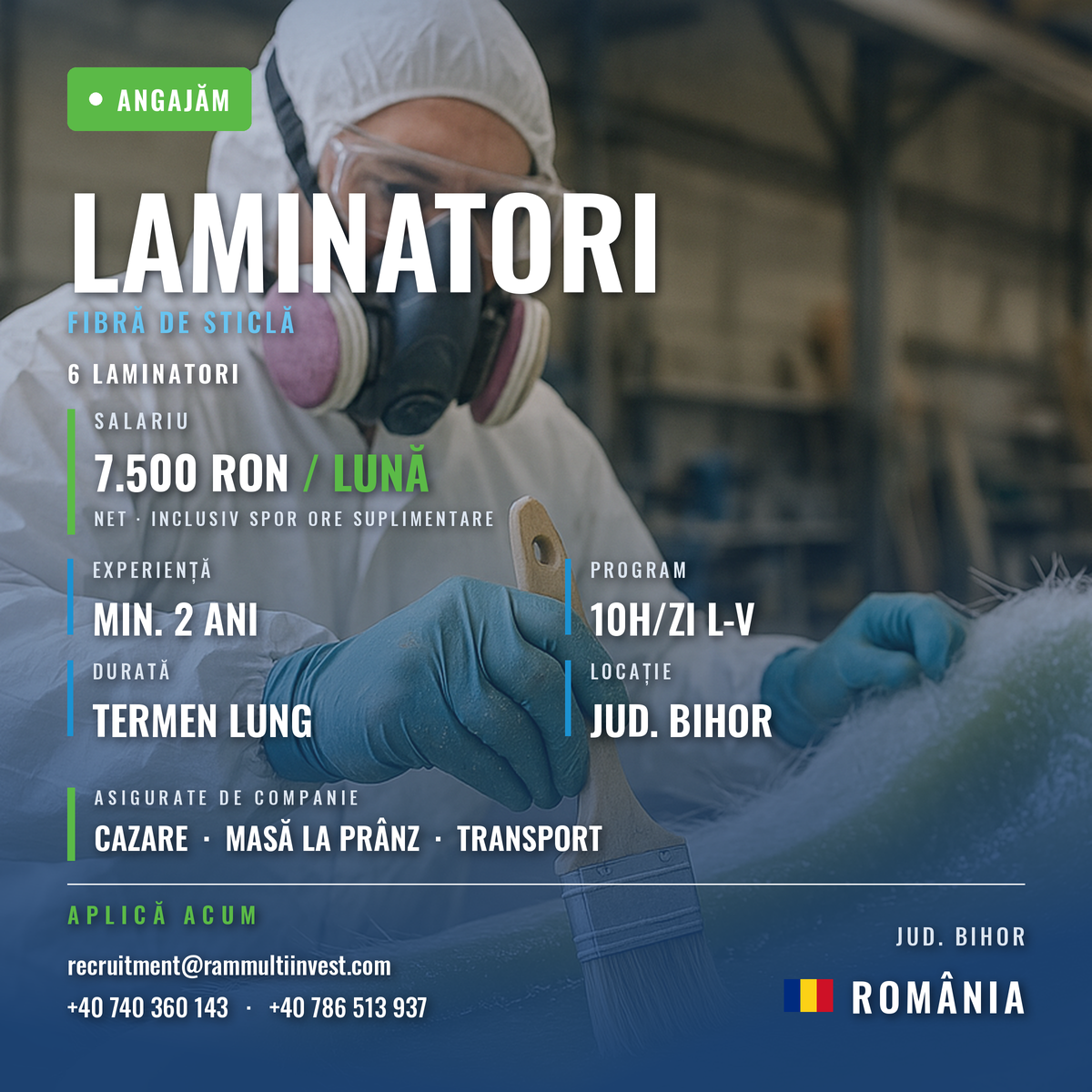 Laminator RAM Multi Invest aplic&acirc;nd rășină pe fibră de sticlă, echipament de protecție complet