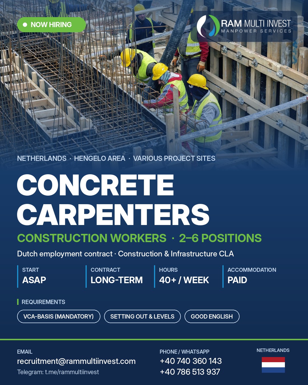 Construction jobs Netherlands – concrete carpenters Hengelo