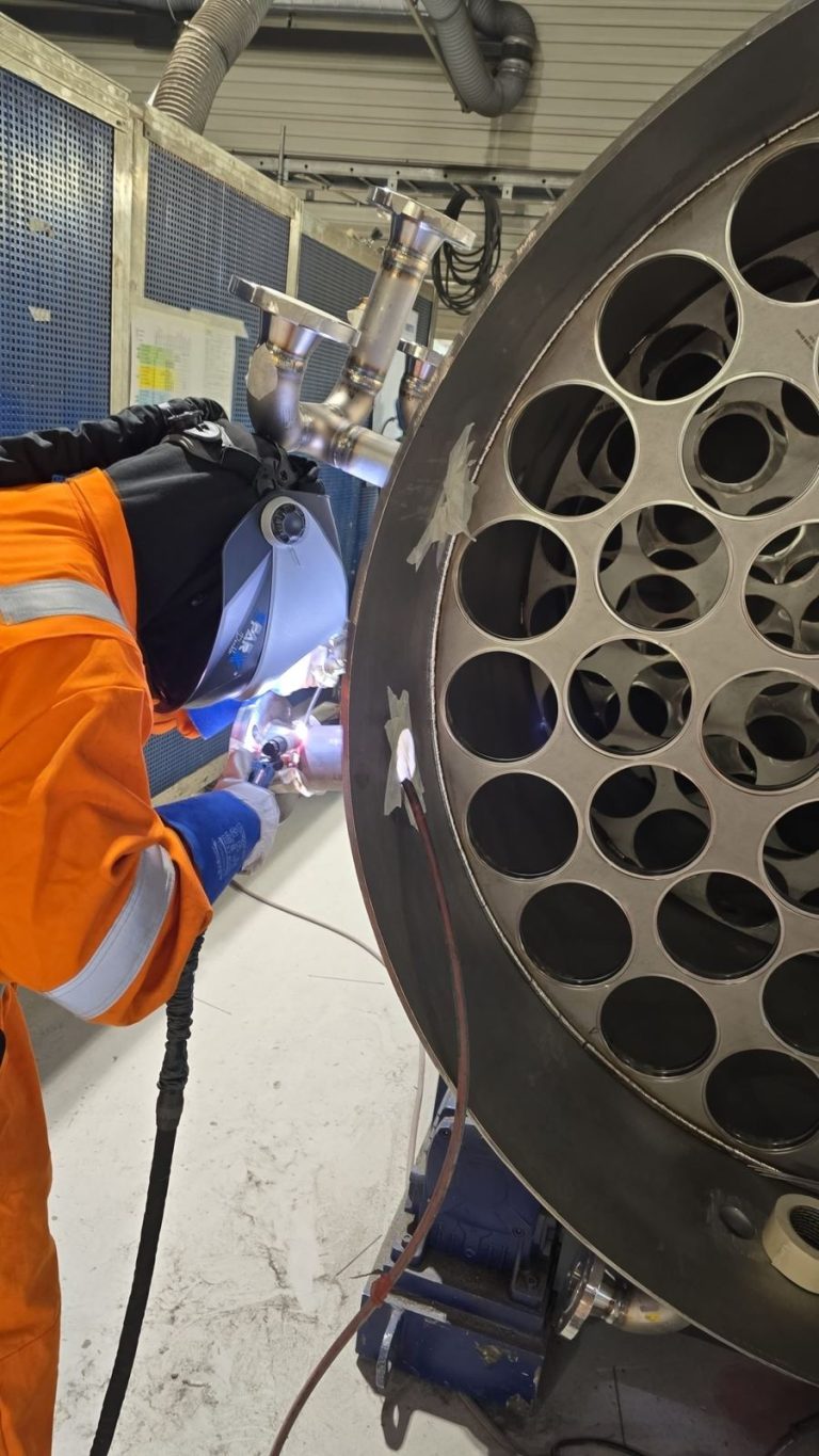 RAM project: Close view of welding work on a desalination tank connection
