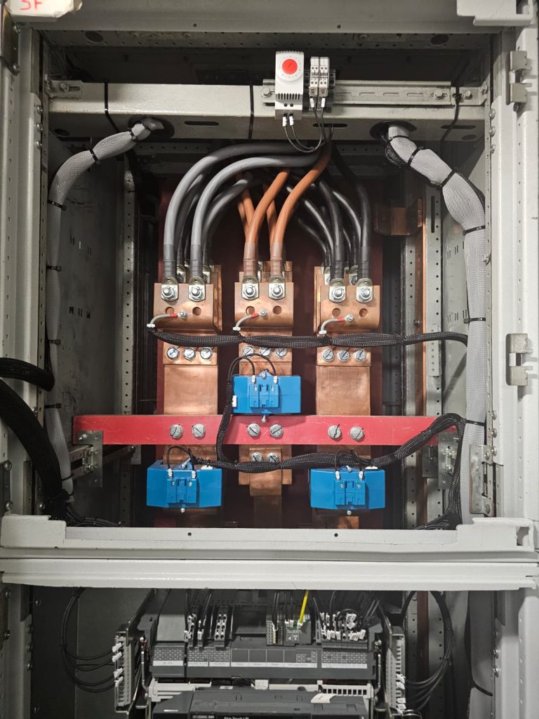 RAM project: Copper busbars and current transformers inside a ship switchboard