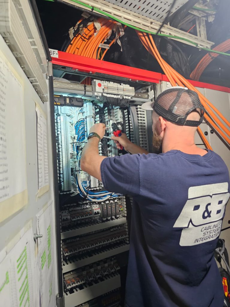 RAM project: Electrician terminating wiring in a ship control cabinet in Denmark