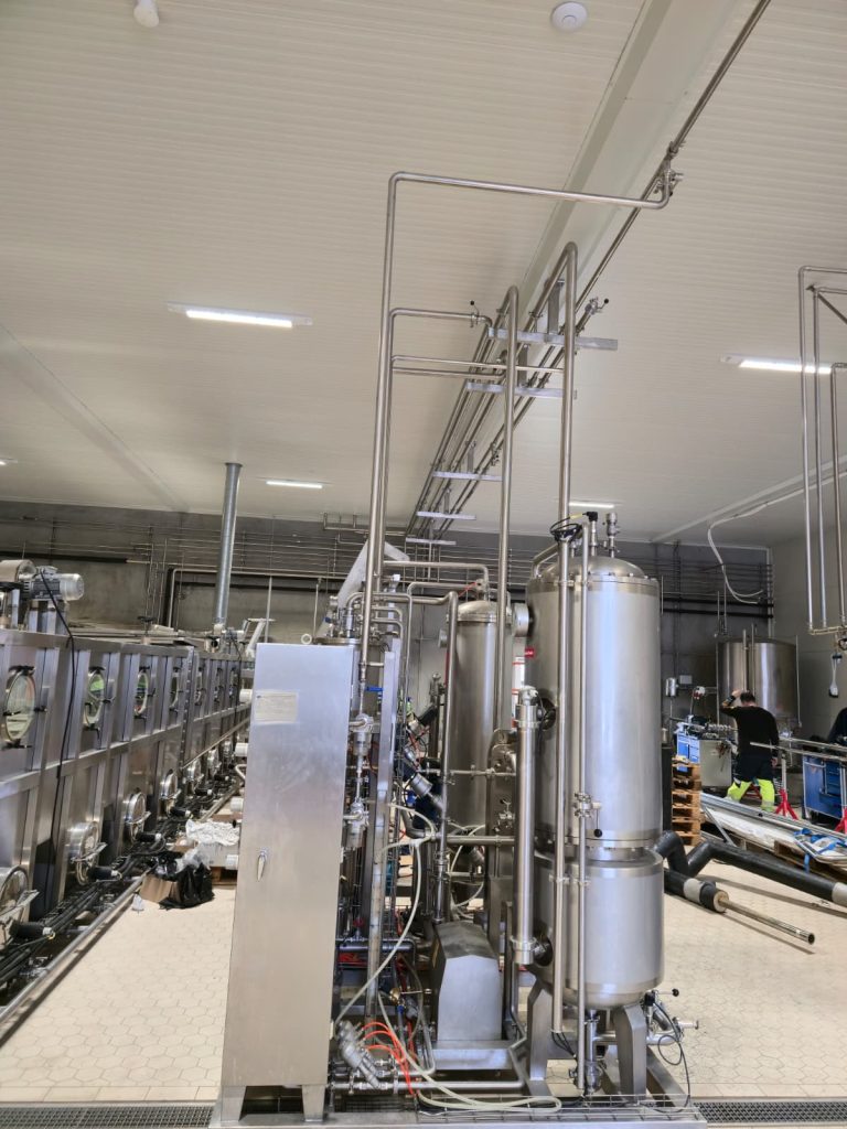 RAM project: Overview of stainless steel tanks, process equipment and overhead pipework at a brewery in Denmark