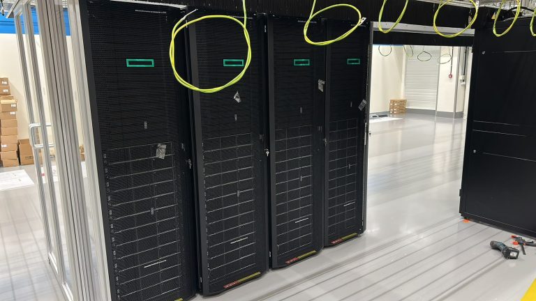 RAM project: Server racks and bonding cables during data center electrical works in Frankfurt