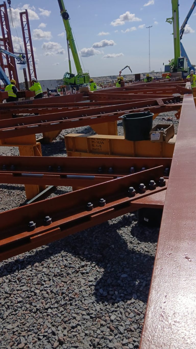 RAM project: Steel beam assembly area and cranes at the data center site in Sweden