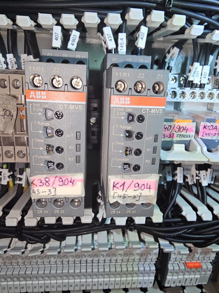 RAM project: Timer relays and labelled wiring in a ship control panel