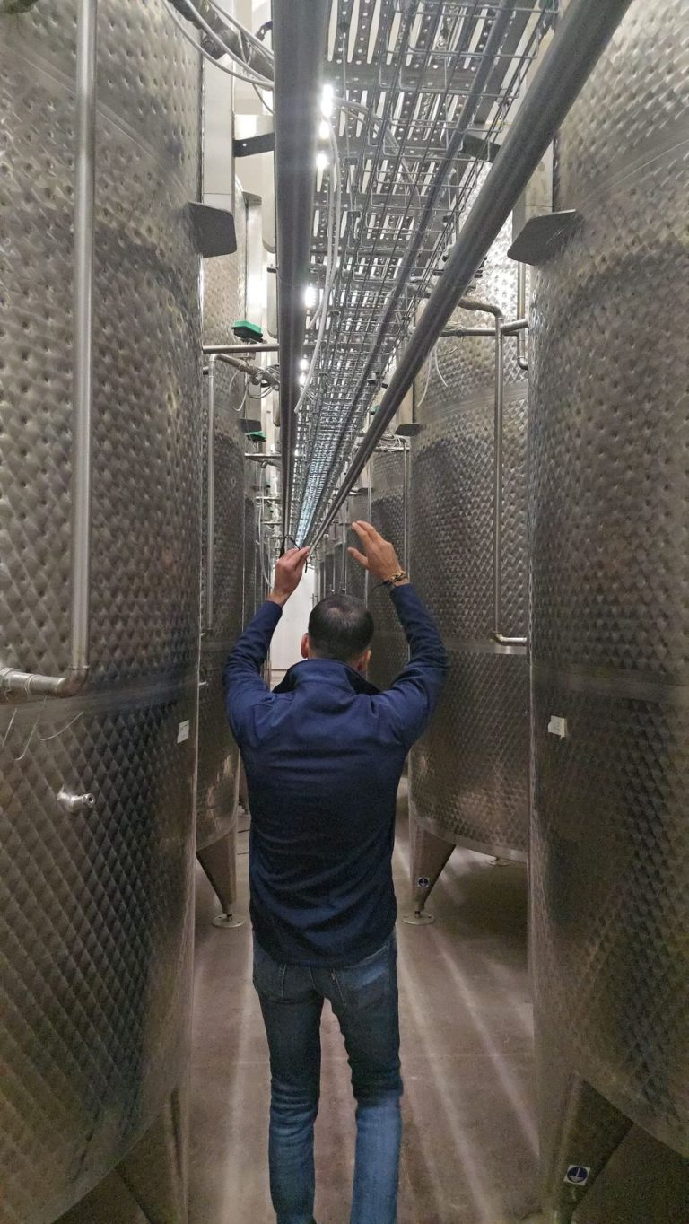 RAM project: Work on overhead piping between winery storage tanks